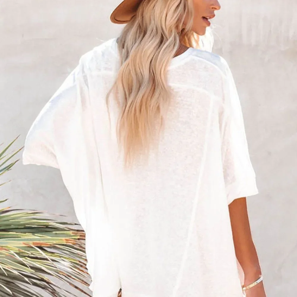 New Boutique Spring Drop: White Batwing Sleeve Tunic Oversized T Shirt - Picture 3 of 11